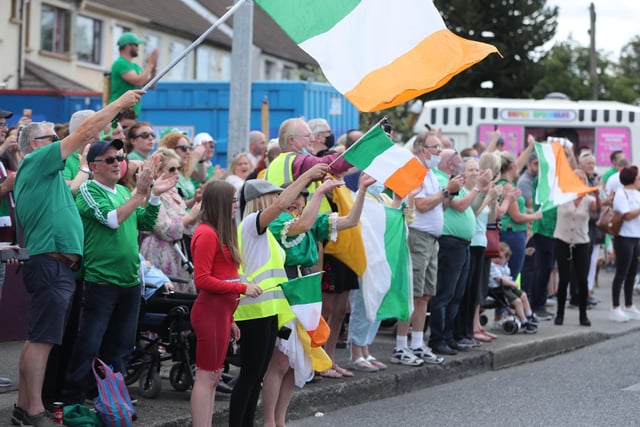 Irish football fans gather at Walkinstown Roundabout, Dublin to celebrate the life of former Republic of Ireland manager Jack Charlton
