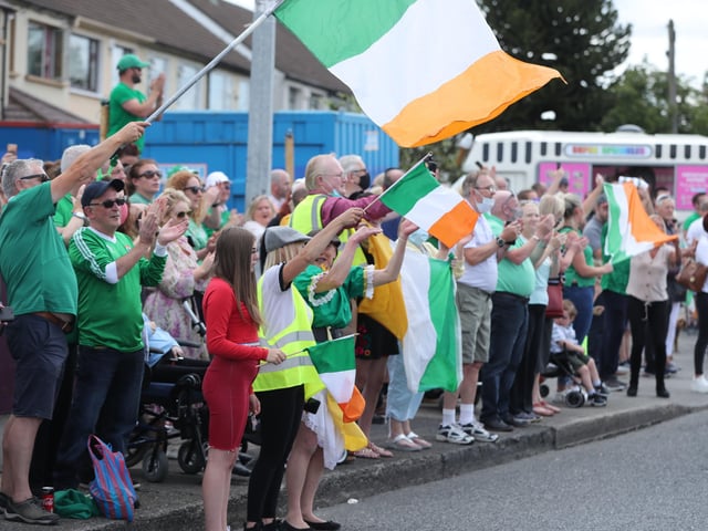 Irish football fans gather at Walkinstown Roundabout, Dublin to celebrate the life of former Republic of Ireland manager Jack Charlton