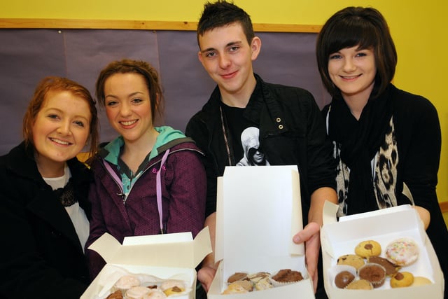 Carleen, Nicola, Aisling and John James pictured as they attend to the cake stall at the newly formed Maghera Youth Connect first fundraising event, a cake stall held at St. Lurach's Parish Hall, Maghera last Saturday morning.mm03-157ar.