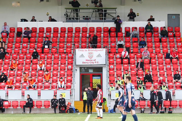A socially distant Mark Farren Stand during Derry City's clash against Sligo Rovers. Picture by Maiden City Images