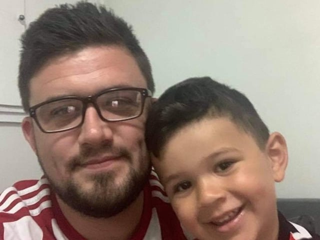 Derry native Colm Kerrigan with his son Matthew pictured in New York all set to watch Friday night's game on WATCHLOI.