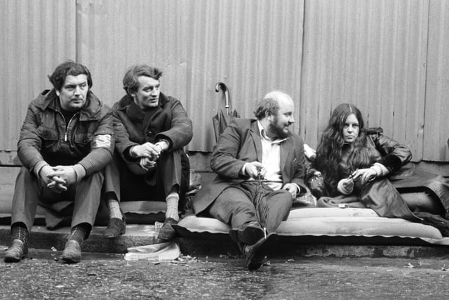 Bernadette Devlin, independent MP for Mid-Ulster, with three Stormont opposition MP's (left to right), John Hume, Austin Currie and Paddy O'Hanlon, during their two-day sit-in hunger strike outside 10 Downing Street to press their demand for a public enquiry into the treatment of detainees in Northern Ireland