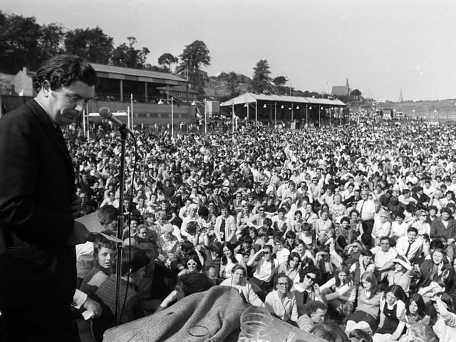 Former SDLP leader John Hume (then a Stormont MP and Civil Rights leader) adressing a Londonderry rally