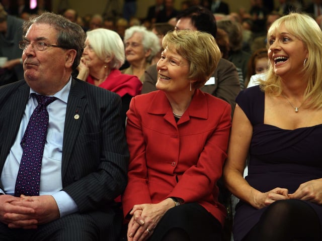 John Hume with, Pat Hume and Mariam O'Callaghan who proposed John Hume for Irelands Greatest at the SDLP Conference