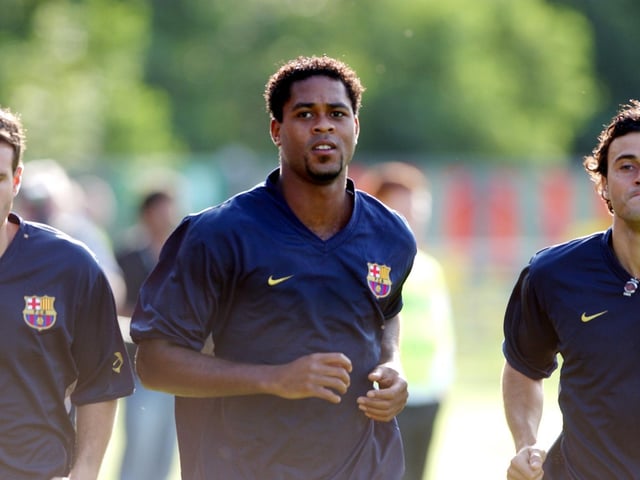Patrick Kluivert and Luis Enrique pictured in training ahead of the friendly against Derry City at Brandywell.