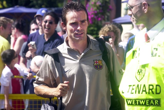 Dutch international midfielder and Barcelona star Marc Overmars arrives at the team hotel.