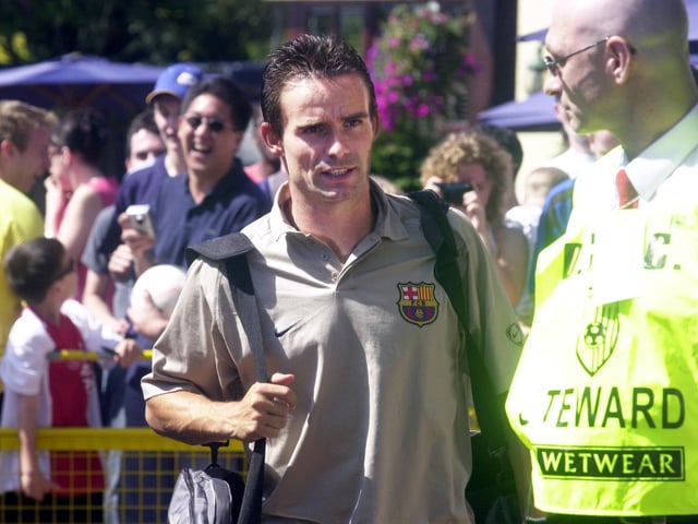 Dutch international midfielder and Barcelona star Marc Overmars arrives at the team hotel.