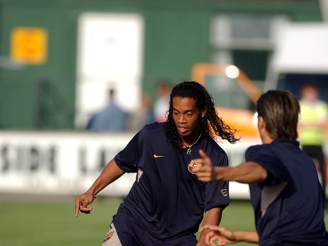 Ronaldinho provides a taste of Brazilian magic during a training session at Brandywell.