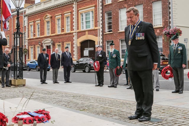 President of Lisburn Branch RBL Raymond Corbett at a wreath laying ceremony to commemorate VJ Day on August 15. Pic by Norman Briggs, rnbphotoraghy