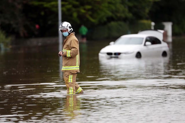 Emergency services attend flooding in Bryansford Avenue Newcastle.