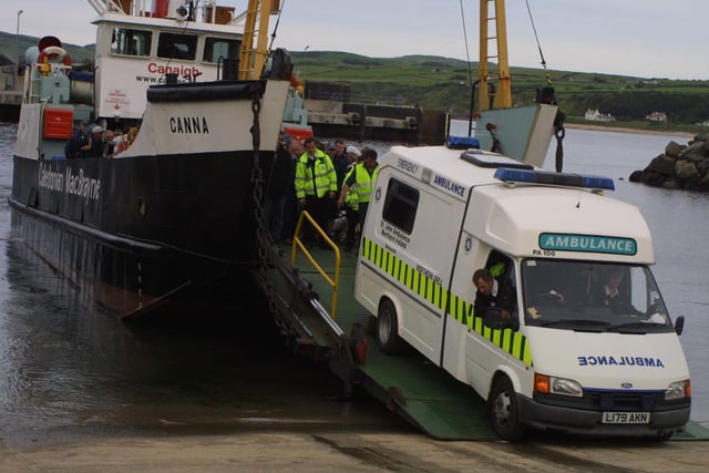 A St John’s ambulance coming off the Rathlin ferry in August 2002. It was the first time that an ambulance has ever been on the island. Picture: Kevin McAuley/News Letter archives