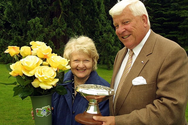 Judging of the International Rose Trials at Sir Thomas and Lady Dixon Park for the City of Belfast Award, is winner, Peter Ilsink from Holland and Councillor Margaret Crooks in July 2002. Picture: Paul Moane/News Letter archives