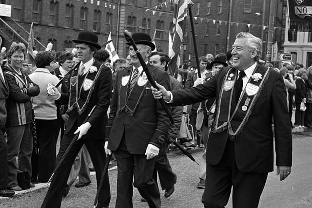 Ian Paisley at an Apprentice Boys march at the Diamond, Londonderry on August 12, 1980.