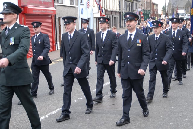 Fire-fighters on parade after the Remembrance Day Service at St. Swithen's Church, Magherafelt, last Sunday.mm46-196ar.