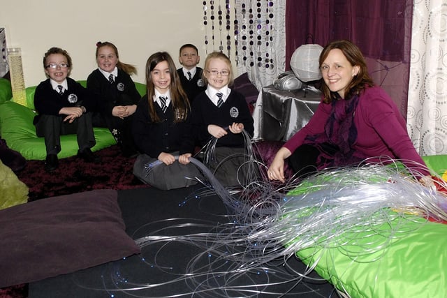 In the Sensory Room at Portadown Integrated Primary School in 2010 are pupils from left, David Campbell, Hannah Lunt, Abby Smyth, Adam Allen and Anna-Kate Morgan with teacher Mrs Claire Newell