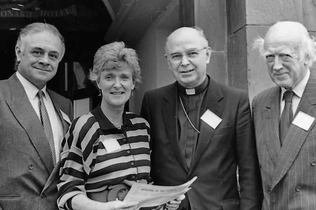 At the 25th annual congress of the Road Safety Council of Northern Ireland which was held in October 1987 are, from left, Mr Neville Rees, Department of Transport, Mrs Margaret Craig, president, the Most Reverend Doctor Edward Daly, and Wing Commander Gordon Sinclair, deputy president