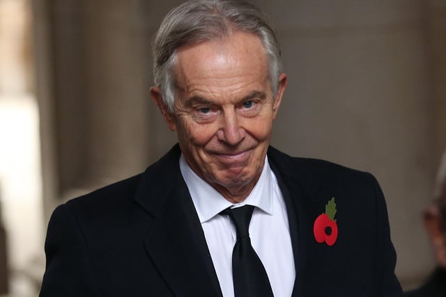 Former prime minister Tony Blair heads to Downing Street, following the Remembrance Sunday service at the Cenotaph, in Whitehall, London. PA Photo. Picture date: Sunday November 8, 2020. See PA story MEMORIAL Remembrance. Photo credit should read: Yui Mok/PA Wire