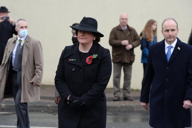 Remembrance Day at the Cenotaph in Enniskillen, Co Fermanagh

Arlene Foster MLA Northern Ireland First Minister and Micheal Martin TD, Irish Taoiseach

Photo: Press Eye