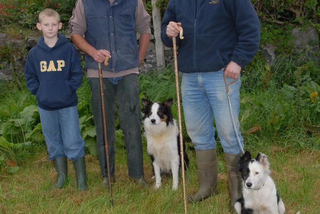 Pearce and Kieran McFadden and Joe with Chris McNaughton and Nel at the Cairncastle Sheepdog Trials in September 2007. Picture: Larne Times archives