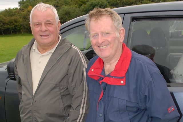 John McWhirter and Brian Derbyshire at the Cairncastle Sheepdog Trials in September 2007. Picture: Larne Times archives