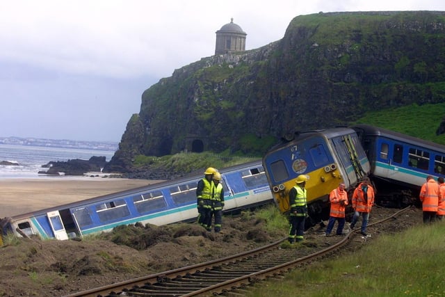 Investigators at the scene of the rail crash at Downhill near Castlerock, Co Londonderry, in June 2002. Picture: Kevin McAuley