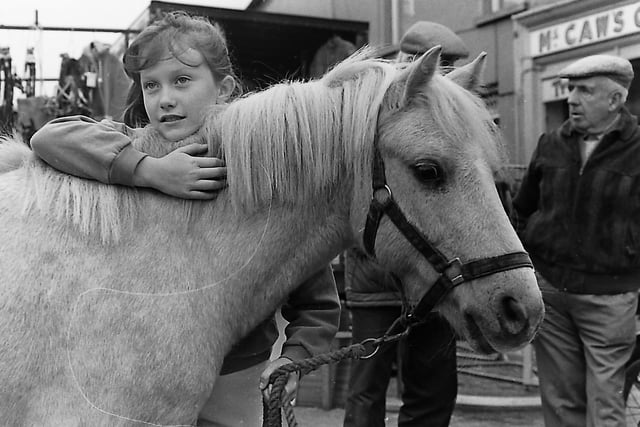 Victoria Gardiner, 10, from Lurgan was pretty sure her pony Mr Appleby could win most events at the seventh annual Dromore Horse Fair which was held in the Co Down town in October 1989. The News Letter reported that thousands of horse enthusiasts from Great Britain and Eire, as well as every county in Ulster, had travelled to the fair. There were 17 showing classes, which were all well supported, but it was the well groomed heavy breeds which stole the limelight. Picture: Trevor Dickson/News Letter archives