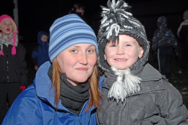 Leslie McNeill is pictured with Callum Campbell at the Antiville Christmas tree lighting ceremony