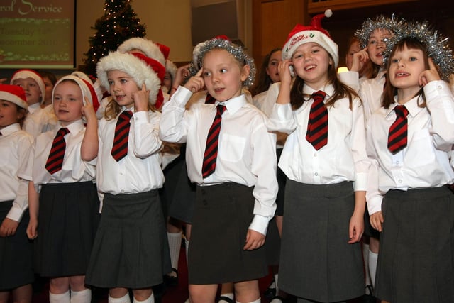 Girls of the Junior Choir in Carnmoney Primary School sing Santa Baby to the packed audience in Carnmoney Presbyterian Church