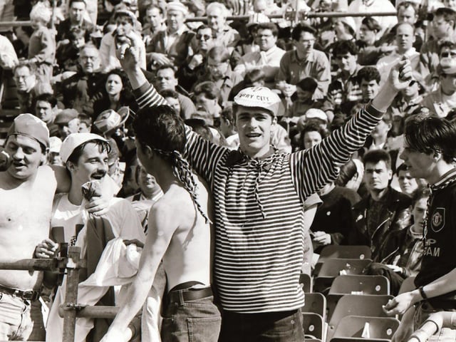 Recognise anyone? These Derry City fans make the most of the occasion as Derry City clinch a second FAI Cup title, this time at Lansdowne Road.