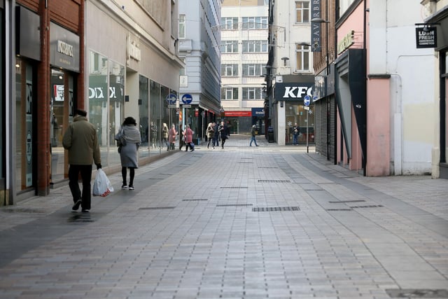 A quiet Belfast City Centre today as most shops remain shut