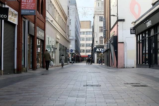 A quiet Belfast City Centre today as most shops remain shut as part of the two week lockdown agreed by the N.I. Executive to reduce the number of coronavirus cases
