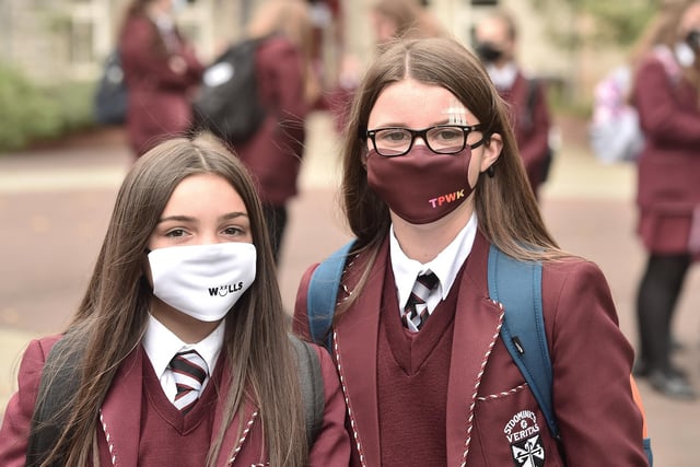 Pupils from Dominic's Grammar School in Belfast,  wearing  masks today  as over 300,000 Northern Ireland schoolchildren returned to school today for the first time since the Coronavirus lockdown began