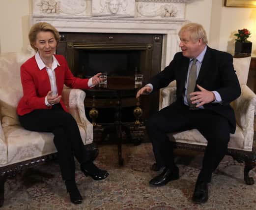 Prime Minister Boris Johnson and EU Commission president Ursula von der Leyen during a previous meeting in Downing Street.