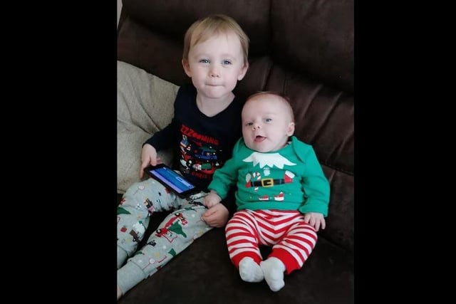 Nadine Burden - Freddie and his little cousin Ollie in their Christmas pj's.