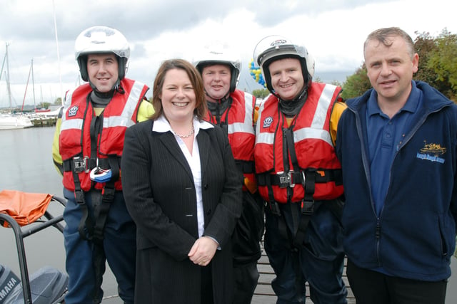 Minister for Agriculture and Rural Development Michelle Gildernew meets members of the Lough Neagh Rescue team, during the official opening of Ballyronan Marina and Caravan Park, after extensive improvements.mm4107-106ar.