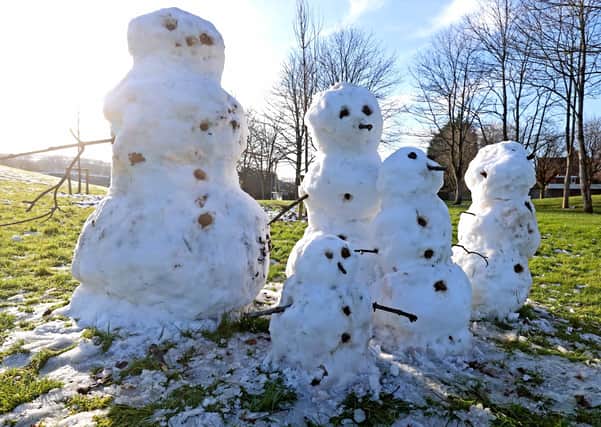 .A Snowman family appeared in Dundonald, East Belfast on Sunday Morning after heavy snowfall.Pic Steven McAuley/McAuley Multimedia