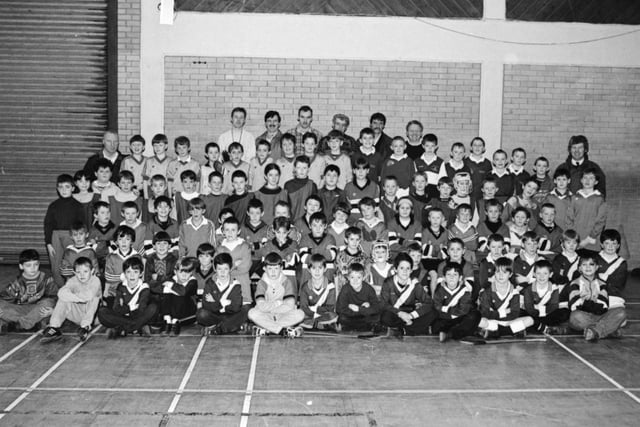 The young players and coaches who took part in the Indoor Hurling Blitz at Templemore Sports Complex in February 1996.