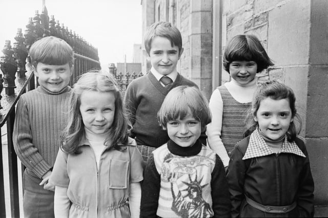 1977... Pupils from St Eugene's Convent Infants' School, Francis Street, who were successful at Feis Doire Colmcille. From left are, Kevin Morrison, Allison McDowell, Sean McFadden, Michael Harkin, Catriona Harkin and Isabel Hickey.