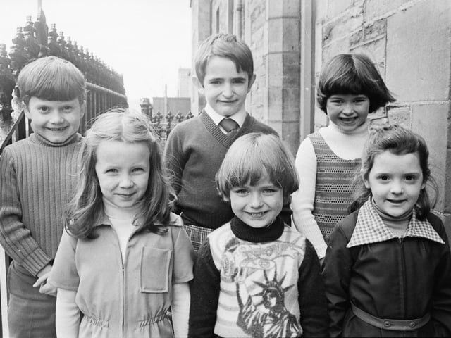 1977... Pupils from St Eugene's Convent Infants' School, Francis Street, who were successful at Feis Doire Colmcille. From left are, Kevin Morrison, Allison McDowell, Sean McFadden, Michael Harkin, Catriona Harkin and Isabel Hickey.