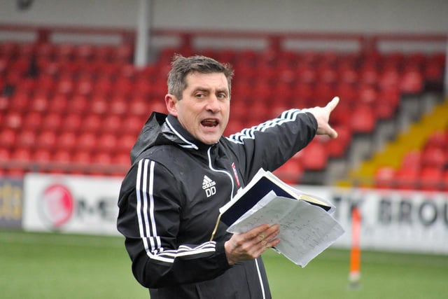 Derry City manager Declan Devine shouting some instructions during this morning training session. Picture courtesy Event Images & Video