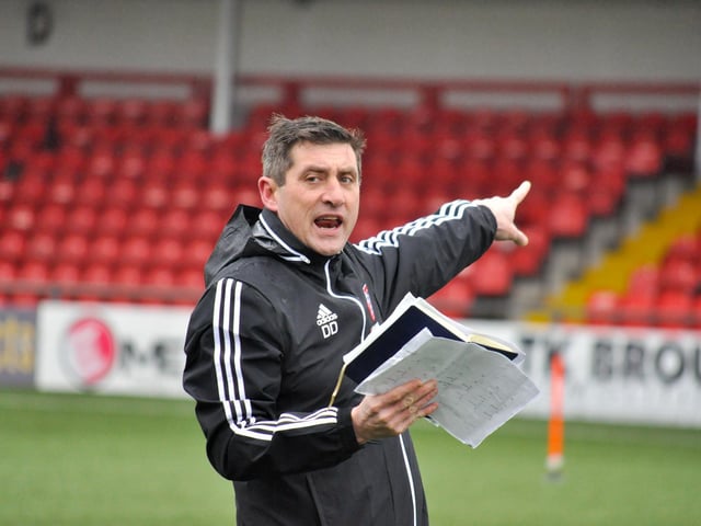 Derry City manager Declan Devine shouting some instructions during this morning training session. Picture courtesy Event Images & Video