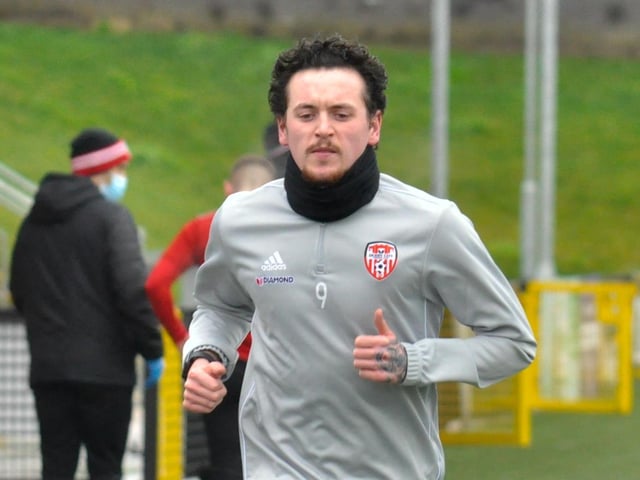 Striker David Parkhouse pictured during the running section of this morning's training session. Picture courtesy Event Images & Video