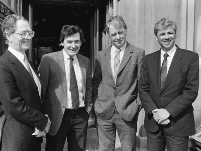 Pictured at the launch in St Columb’s Hall of the new UTV series, ‘McGilloway’s Way’, made by Northland Film Productions, are, from left, Jim Creagh, assistant managing director, UTV, Denis Bradley, director, Northland Films, Olly McGilloway, presenter, and Desmond Smyth, managing director, UTV.