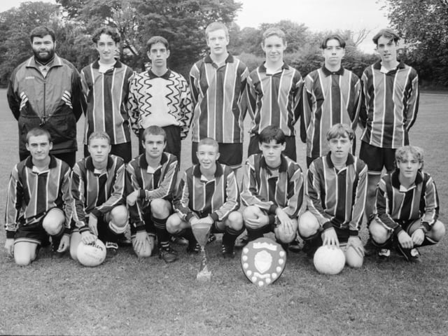 Jon Clifford, manager, pictured with the Tristar U-16 team which won the NI Boys’ FA Mallusk Shield and the D&D League Cup.