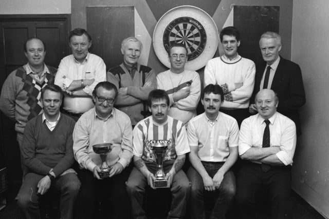The Clarendon Bar darts team who were winners of the Derry Vintners’ Darts Association league championship title, the Sunbeam Bar Cup and the Danny Doherty-Willie Fleming trophy.