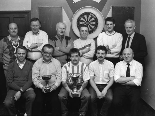 The Clarendon Bar darts team who were winners of the Derry Vintners’ Darts Association league championship title, the Sunbeam Bar Cup and the Danny Doherty-Willie Fleming trophy.