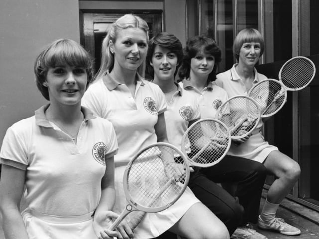 The City of Derry Ladies ‘A’ squash team which competed in the Ulster League for the first time in its history. From left are Anne O’Neill, Winifred Black, Maura Carey, Aileen McGill and Rosaleen Partridge.