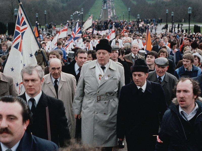 End of the Carson Trial Phase 11. Stormont Rally, Paisley is pictured amongst the crowds. Pacemaker Press Intl. 28th March 1981.
270/81/C