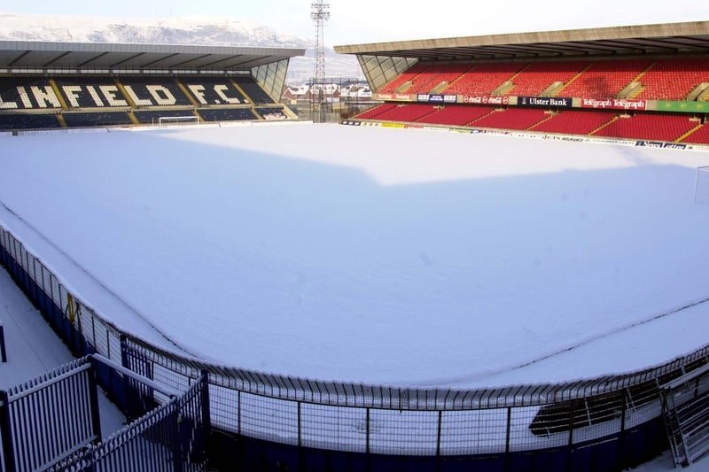 A blanket of snow covers the Windsor Park pitch bringing sporting fixtures to a halt