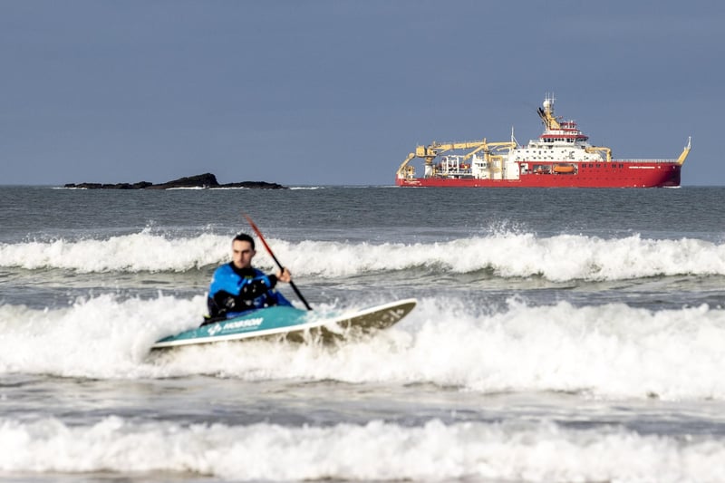 Polar research vessel 'RRS Sir David Attenborough' passes by Portrush as it carries out sea trials. Picture Steven McAuley/McAuley Multimedia